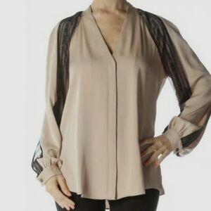 Kobi Halerpin 100% silk Beige and Black Women's Top, size Large